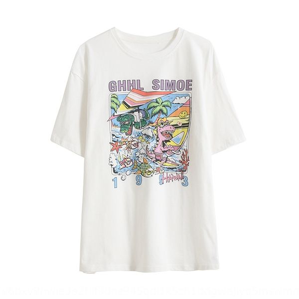 

bd1l6 2020 new cartoon cotton women's loose bottoming tide 2020 new short-sleeved cartoon cotton women's t-shirt short-sleeved t-s, White