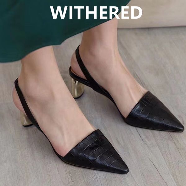 

withered women shoes women sandals ins fashion blogger retro crocodile real leather cusp party sandals shoes woman, Black