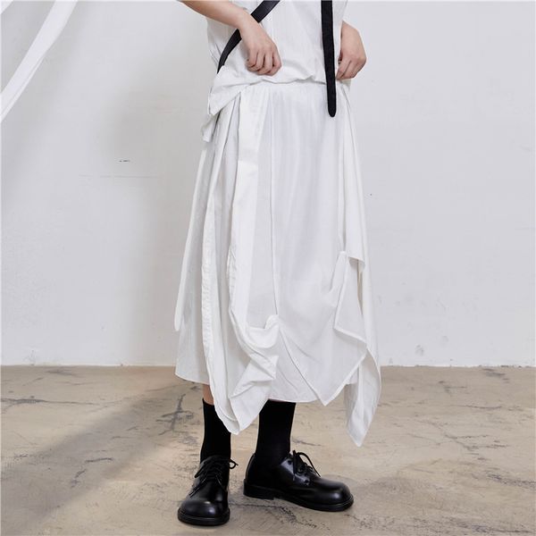

s-7xlmen's spring/summer black multi-layer patchwork irregular mid-length skirt