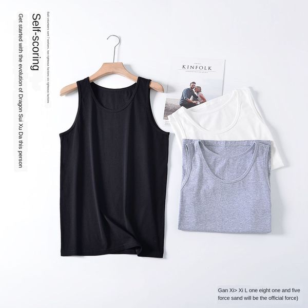 

japanese single summer men' cotton base underwear vest vest loose youth sleeveless sports underwear cotton black white, White;black