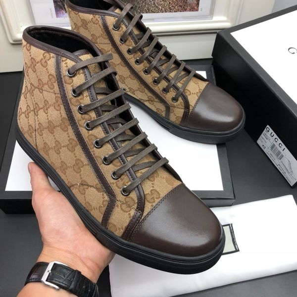 

2020 latest brown leather high casual shoes men's casual shoes fashion trend comfortable shoe size 38-44 type 39745400591ab