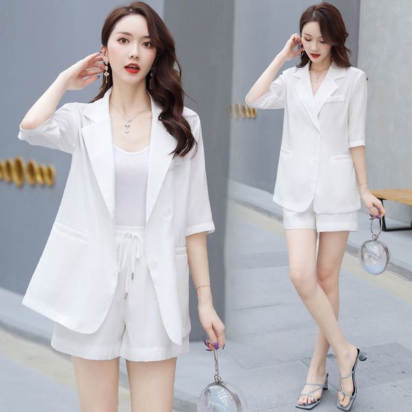 

two-piece suit for shorts and shorts women summer korean style 2020 new fashion western style age-reducing two-piece suit for women, Gray