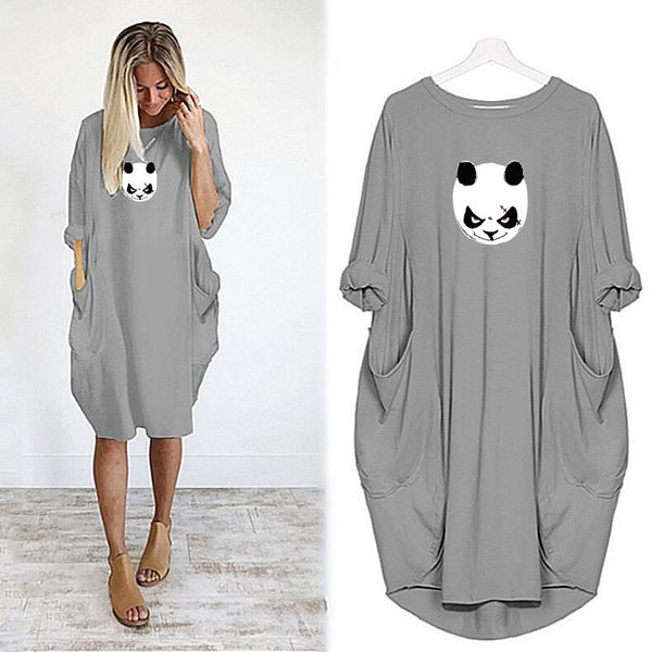 

new designer dress women printing cute animal pocket loose dress vintage fall clothes party casual plus size 5xl women dresses, Black;gray