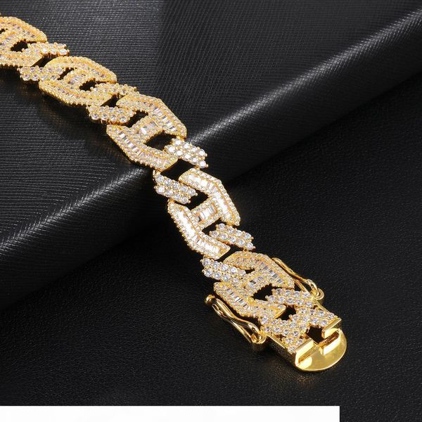 

18k золото белое золото покрыло bling cz цирконий мужские hip hop iced out кубинский звено цепи браслет алмазные снаряженная цепи ювелирные, Black