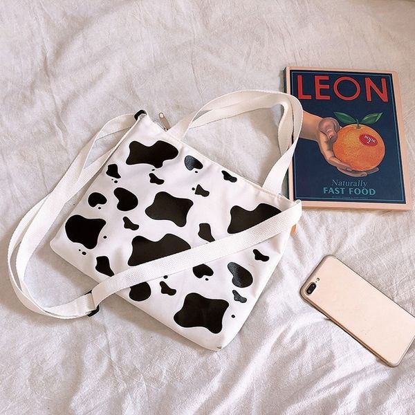 

молоко коровы печати сумка для женщин холст сумки плеча симпатичные большие емкости холст crossbody сумка для девочек кошелек bolsas 25