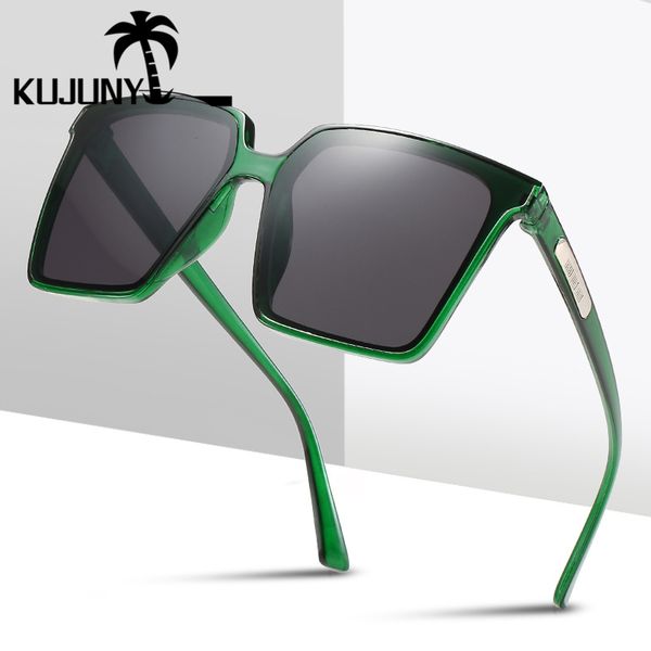 

kujuny 2020 new square sunglasses women big frame sun glasses laidies green eyeglasses men oversized rectangle eyewears, White;black