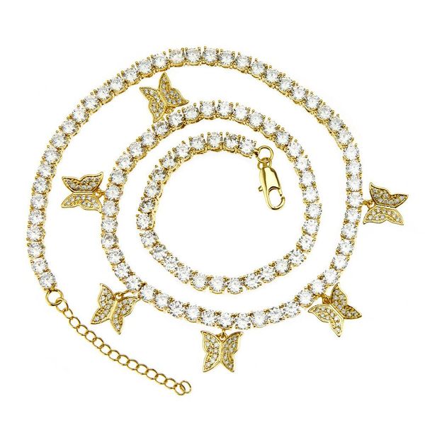 

2020 designer hip hop creative copper micro inlaid zircon butterfly single row tennis chain necklace men and women fashion clavicle chain, Black