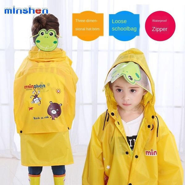 

raincoat boy with schoolbag girl double thickened bag cloak cloak pupil children kindergarten poncho waterproof boys' brim, Red;brown
