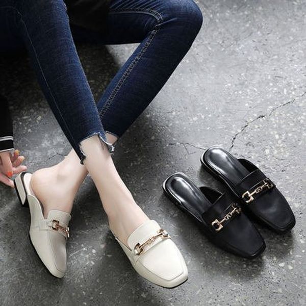 

new women low heel slippers fashion mules shoes pointed toe slides candy color sandal ladies slides flip flop zapatos mujer35-43, Black