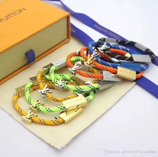 

fashion titanium steel letter bracelets with gold v shape design for women charm colored rope bracelet box, Golden;silver