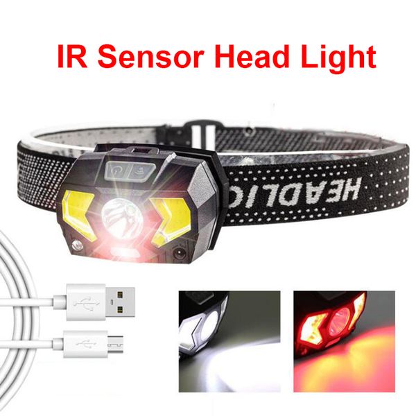 

headlamps waterproof mini headlamp ir sensor head light usb rechargeable built-in battery bright lantern for camping