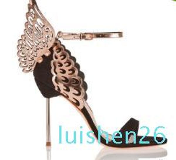 

sophia webster evangeline angel wing sandal plus genuine leather wedding pumps pink glitter shoes women butterfly sandals shoes 26l, Black