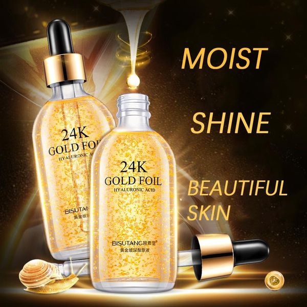 

24k gold Hyaluronic solution skin care Essence make skin smooth tender and elastic Deep water supplement Delicate Skin Shrink Pore Smooth !