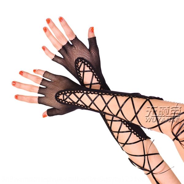 

women's underwear accessories black small mesh finger-lace tie long underwear accessory gloves gloves 1375, Pink;yellow