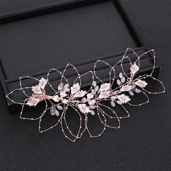 

trendy wedding hair accessories gold headband rhinestone crystal flower headband leaf headdress bride hair accessories handmade, Golden;silver