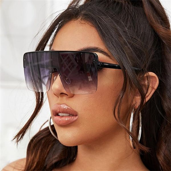 

plastic black oversized sunglasses semi rimless square shades fashion brand designer flat women's big sunglasses uv400, White;black