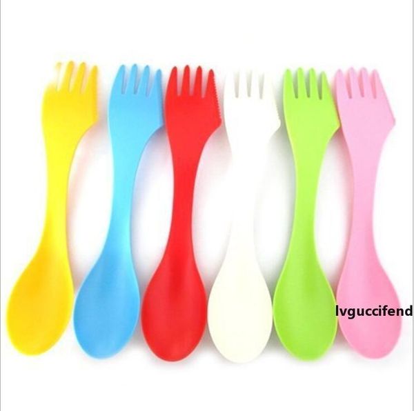 

plastic spoon fork knife camping hiking utensils spork combo travel gadget kitchen tableware 6 pcs 1 lot lxl151