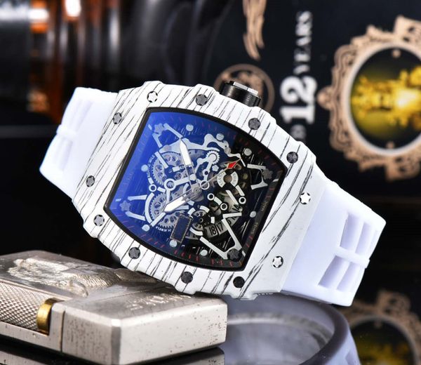 

wholesale fashion men sport watch white strap stainless steel quartz movement rubber strap auto-date male wristwatch clock dropshipping, Slivery;brown