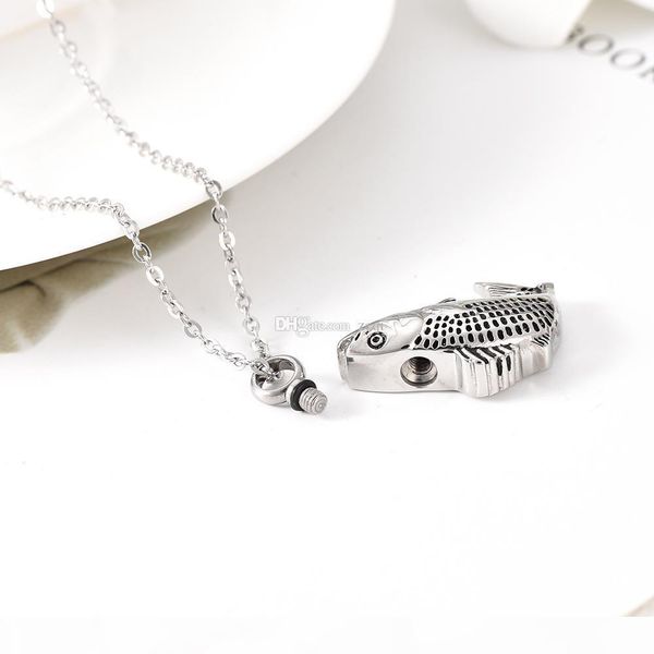 

fish memorial necklace stainless steel pet human ashes keepsake charm pendant necklace fisher cremation ash urn necklace wholesale price, Silver