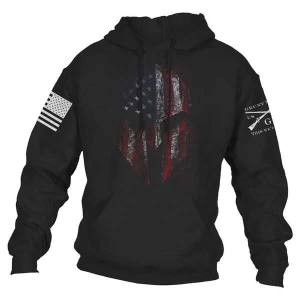

2020 aliexpress new men's hooded printed long-sleeved sweater, Black