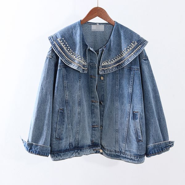 

2020 new autumn vintage denim jacket women coat beading short jeans jacket coats casual boyfriend loose female outerwear p868, Black;brown