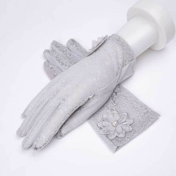 

sunscreen driving gloves women spring summer thin slip resistant short lace gauze touch screen uv sun protection lace gloves, Blue;gray