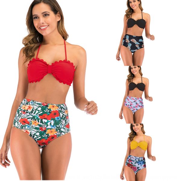 

2020 new cut flower split 2020 new cut flower split bikini swimsuit bikini swimsuit, Black;red