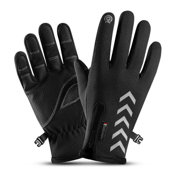 

mens driving gloves winter pu leather touchscreen warm soft thick fleece lining windproof water-resistant biking outdoor gloves ski bike spo, Black