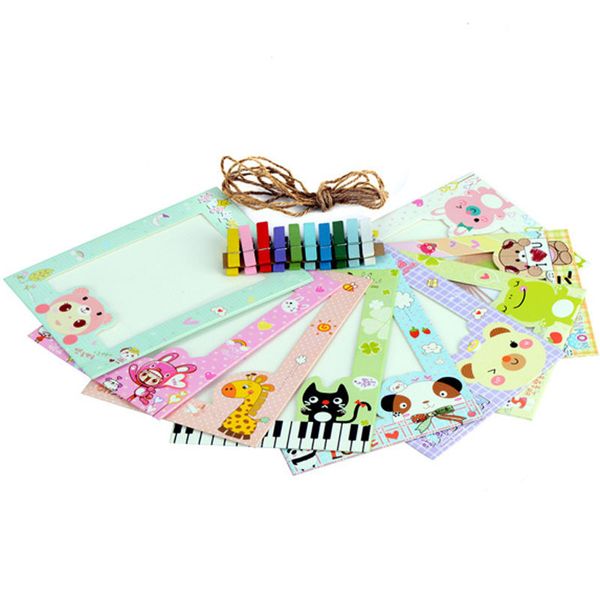

9pcs/lot paper animal cartoon p frame for home decoration rope clips
