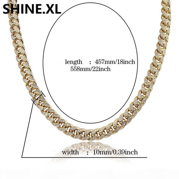 

men 10mm gold miami cuban link chain iced out micro pave cubic zircon bling bling hip hop jewelry gold silver chain 18" 20