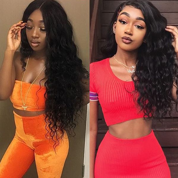 

new loose deep wave lace front human hair wig 13x4 lace frontal wig 150% pre plucked tuneful 100% brazilian remy hair lace wigs, Black;brown