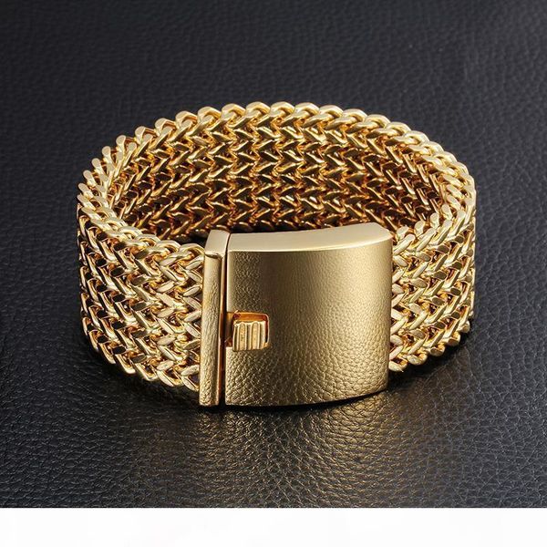 

straightforward real man 178g heavy 316l stainless steel 30mm wide quintuplicate square figaro chain bracelet gold tone 9, Golden;silver