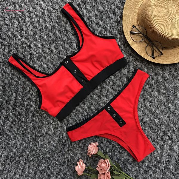 

women bikinis 2020 new arrival padded bra bikini button bordered mid waist swimsuit swimwear women biquini s l, White;black