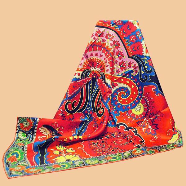 

huajun 2 store|| super eye-catching color matching "paisley from paisley" 90 silk square scarf twill inkjet scarf hand-rolled, Blue;gray