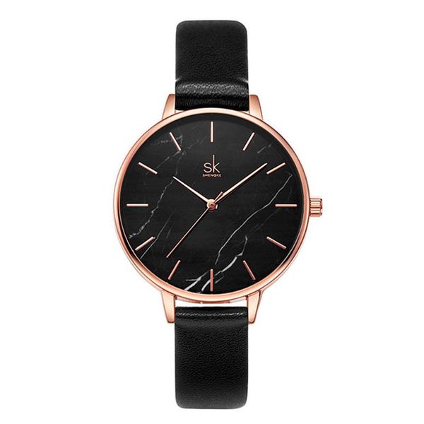 

shengke fashion ladies watches 001 leather strap female quartz wristwatch women thin casual strap watch pin buckle simple dial design, Slivery;brown