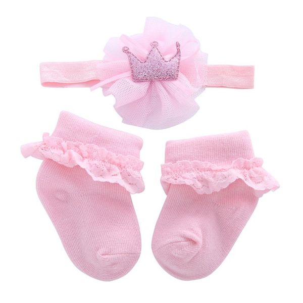

drop ship. 2pcs/1set flowers hairbands girls headwear children elastic hair band kids hair accessories with cotton socks set, Pink;yellow