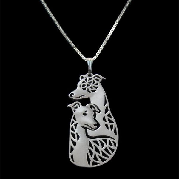 

women's metal dogs pendant necklaces lovers' whippet couple necklaces drop shipping, Silver