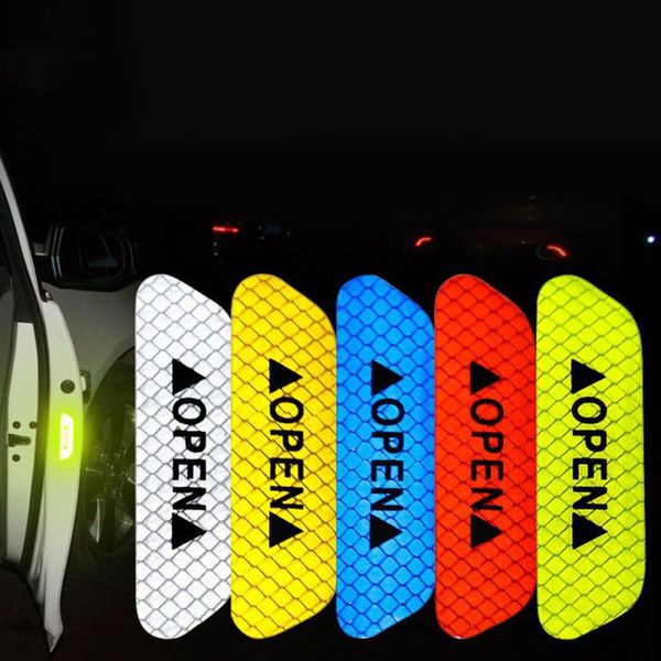 4pcs / set Car Porta Aberta Prompt Fita Anti-Colisão Reflective automóveis Cuidado Noite segurança de condução Aviso Etiqueta Truck Car Trailer Auto