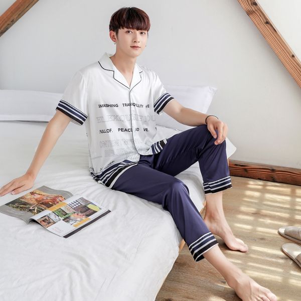 

iuwvz couple pajamas pajamas new ice silk thin spring and autumn short sleeve imitation silk men's and women's summer two-piece st, Black;brown