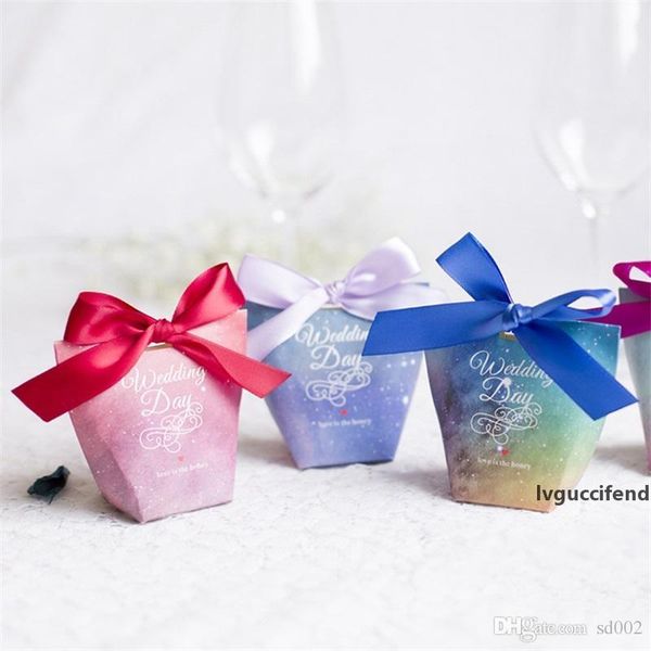 

starry sky color candy box for wedding souvenir triangle paper packing gift bag mini novelty trapezoid wrap with bow design 0 5mh zz