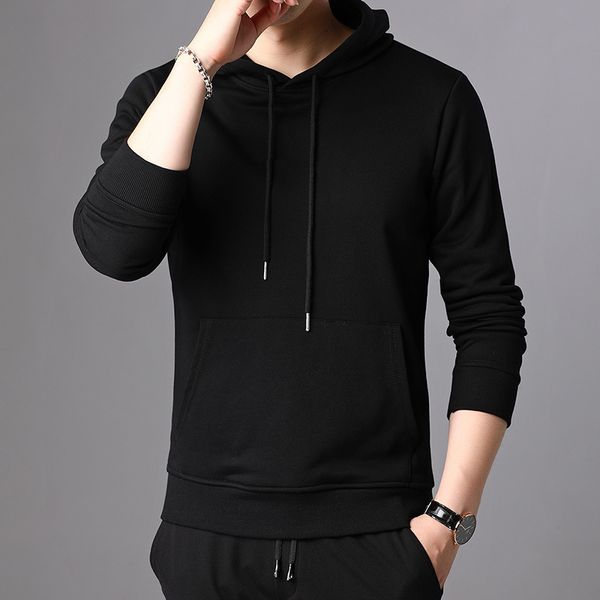 

2020 новых мужской одежды осень зима утолщенной случайные капюшоном свитер с длинным рукавом футболки корейского бренда моды сплошной цвет п, Black