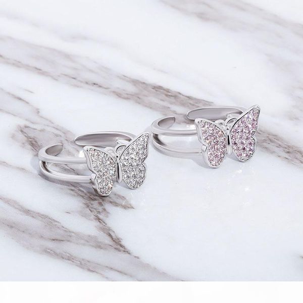 

baguette butterfly ring cz diamond gold plated finger ring for women iced jewelry opening clasp women rings, Silver