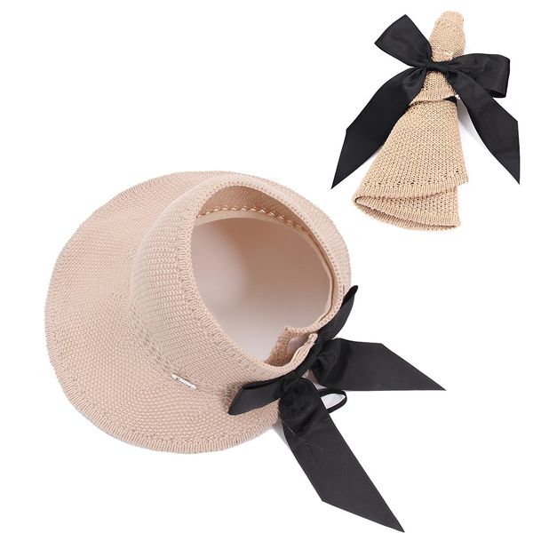 

2020 women's casual summer bow beach straw foldable wide brim visor hat female sun hats easy to carry travel cap, Blue;gray