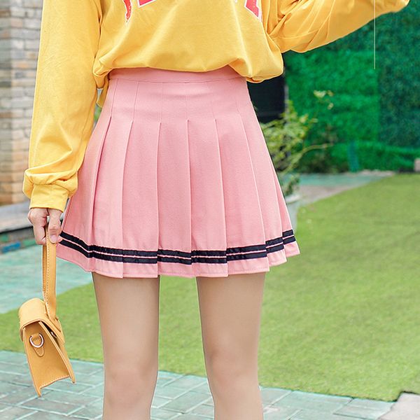 

plus size harajuku short skirt new korean patchwork skirt women high waist school girl pleated patchwork skirt mini, Black