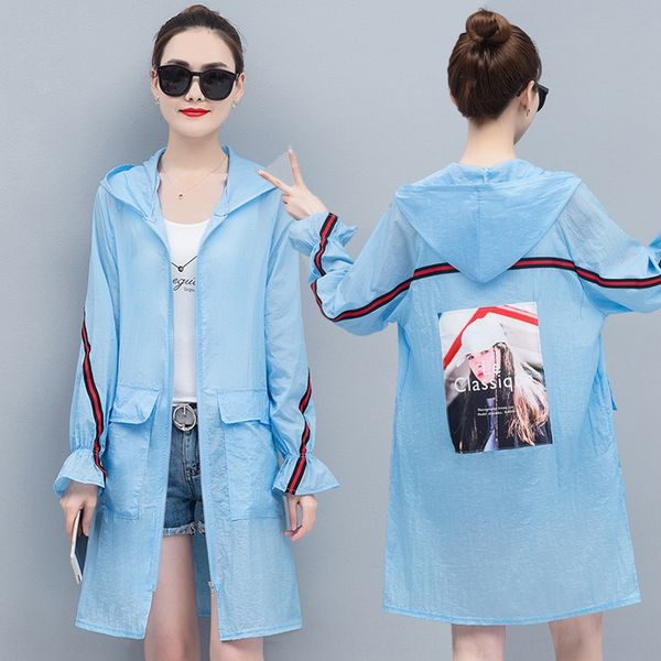 

97ai4 printed clothing for women new korean style mid-length beauty pattern clothing outdoor sunscreen clothes coat sunscreen clothes hooded, Tan;black