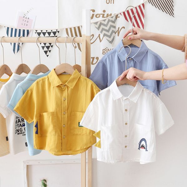 

2020 new pure cotton small and medium-sized boy shirt short-sleeved baby foreign style fashionable casual shirt, White;black