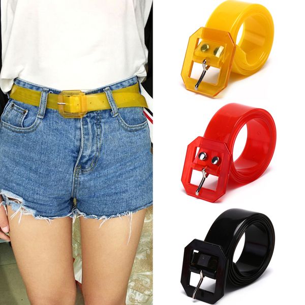 

multicolor transparent plastic square buckle waist belt casual skinny clear harajuku jeans dress decor waistbands 115cm, Black;brown