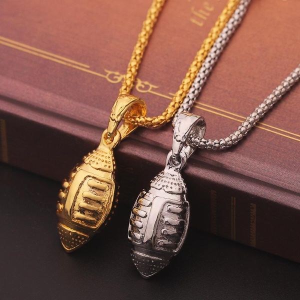 

rugby ball pendant necklace fitness football cloth accessories sports jewelry necklaces for men women, Silver