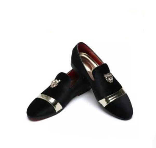 

wholesale gold and metal toe men velvet dress shoes italian mens dress shoes handmade loafers designer shoes, Black