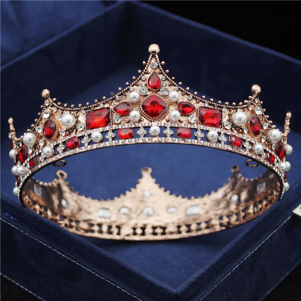 

2020 fashion large diadem royal queen king wedding crown crystal pearl prom bridal tiaras and crowns hair jewelry head ornament y200727, White;golden